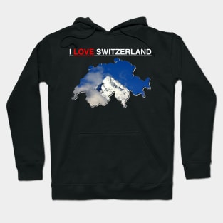 I Love Switzerland Map Snow Capped Mountain Peak Hoodie